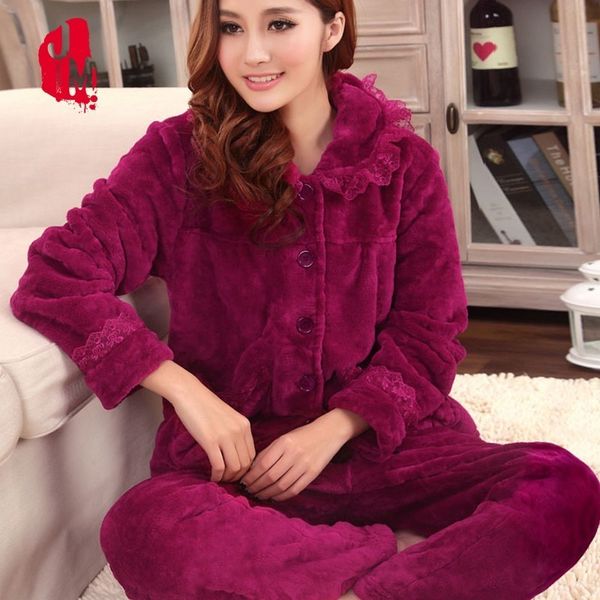 

sleep autumn pyjamas women winter coral velvet long sleeve female pajama sets thick warm pajamas xxl pyjama femme homewear, Black;red