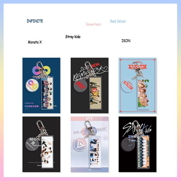 

red velvet seventeen ikon infinite monsta x stray kids acrylic rectangle shape key chain keyring continue we are here bobby j274, Silver