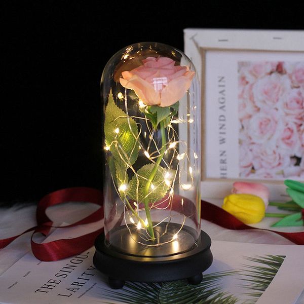 

led rose lamps artificial red rosein a glass dome on a wooden base for valentine\'s gifts christmas artificial decoration new