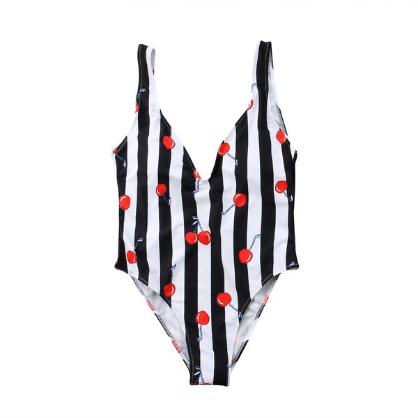 

women one-piece v-neck swimsuits ladies swim monokini cherries leotard thong bodysuit swimsuit