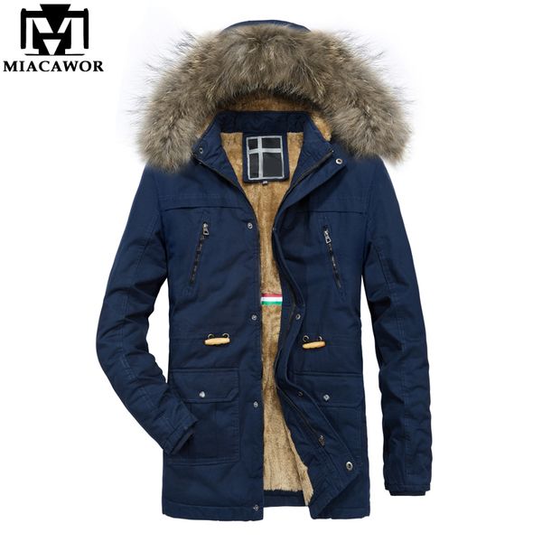 

new winter jacket 100% cotton men parka hooded fur collar warm winter coat windbreak outwear jaqueta masculina j508, Black