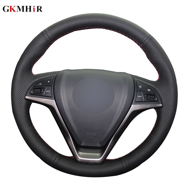 

black artificial leather diy hand-stitched car steering wheel cover for changan cs15 ev 2016-2018 cs55 2017 2018 cs75 2013-2017