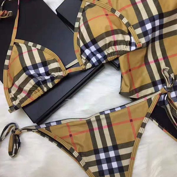 

Мода Плед Отпечатана женщины купального костюма лето Открытого пляж бикини Set Sexy Backless бинты Lady Swimwear