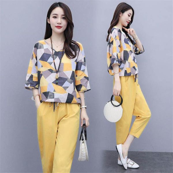 

2020 new summer casual two piece set and pants loose 2 peice set short sleeve t shirt and pants loose suit, White