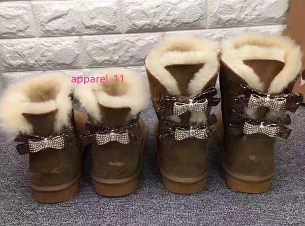 

classic australia wgg single double diamond snow boots female winter leather bow rhinestone crown warm thick cotton shoes