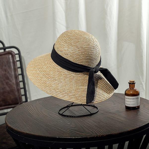 

women's leisure travel bow woven sun-proof uv-proof holiday butterfly straw hat straw hat, Blue;gray