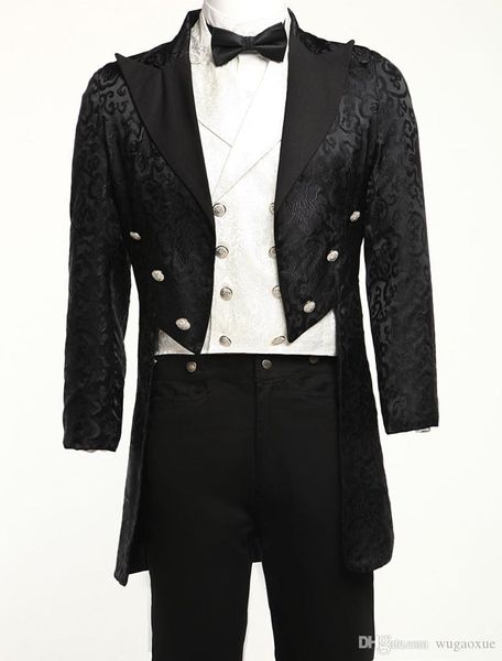 

men's vintage costume rococo black high low coat retro overcoat halloween, White;black