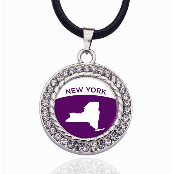 

new york outline circle charm crystal pendant necklaces for women vintage charm choker necklace party jewelry gift, Bronze;silver