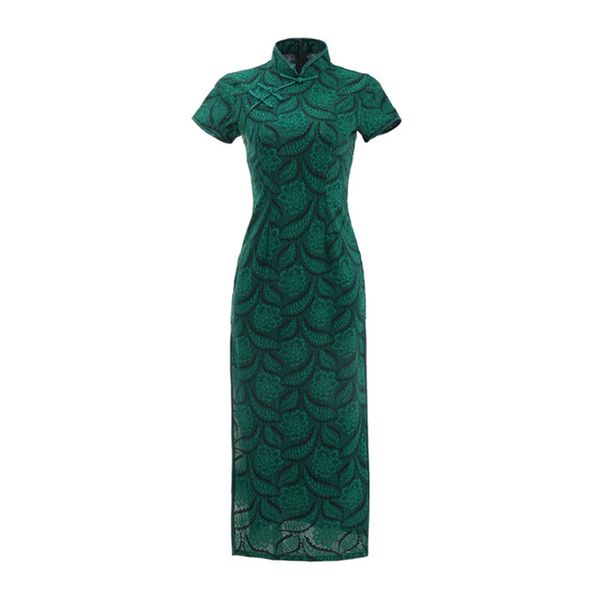 

women lace long handmade button dress silm qipao chinese traditional women cheongsam vintage evening party formal dress, Red