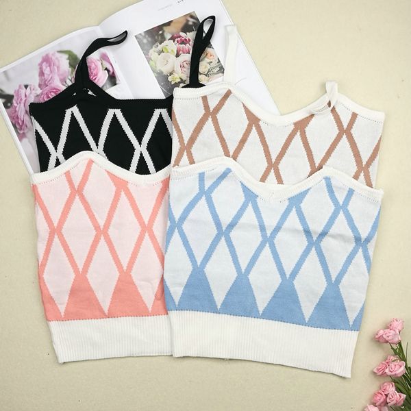 

summer women knitting tank crop female knitted stretchy sweet chic cropped camisole sleeveless short t shirts girls, White