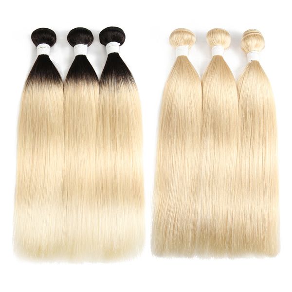 

необработанные бразильских волосы девственницы прямых человеческих волосы плетение связка удлинители 8а ombre 613 блонды утки волос 8-26inch, Black