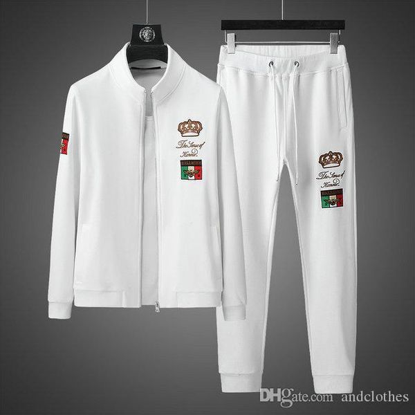 

2020 men's men's gold velvet leisure suit medusa head hooded jacket embroidered two-piece male men sweatsuits designer suit track, Gray