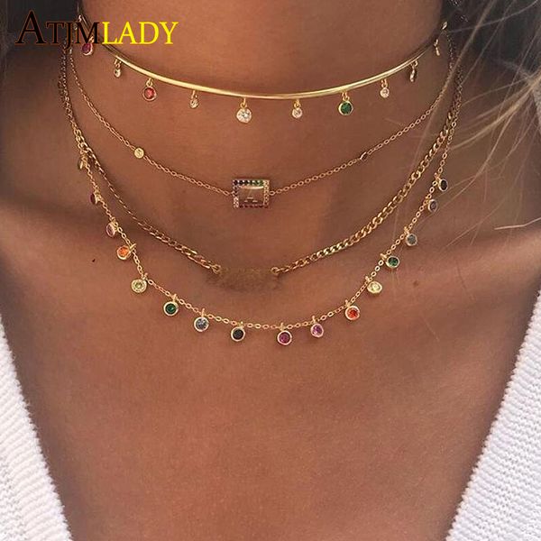 

cz round bezel drip necklace 925 sterling silver dainty chandalier layering necklace gold filled delicate rainbow cz choker