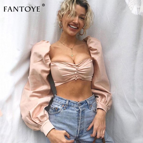 

fantoye 2020 new strapless stain crop women puff sleeve backless mini bodycon for women summer new tank femme, White