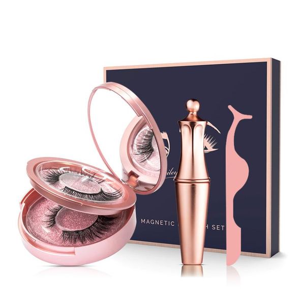 

magnetic eyelashes set, 5 magnets natural long 3d reusable silk false lashes with liquid eyeliner
