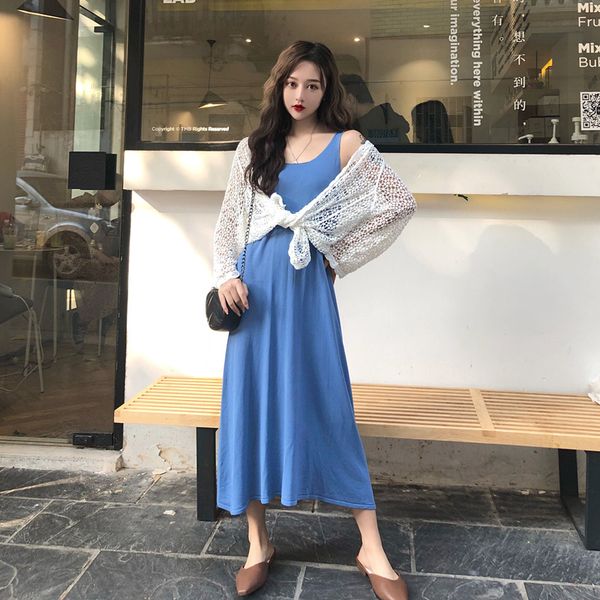 

p shoot 2019 spring summer women's dress mid-length render vest knitted dress + sun shirt hollow out coat, White;black