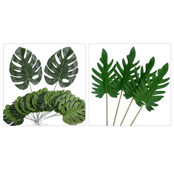 

fake faux artificial tropical palm leaves 24 counts & tropical palm leaves for hawaiian luau party decoration plants supplies 4