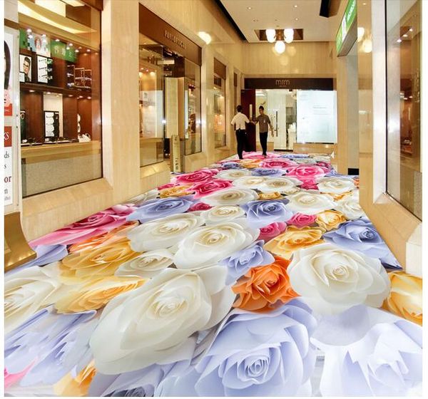 

3d pvc flooring custom p self-adhesive wall paper floor hd flowers roses living room home decor 3d wall murals wallpaper for walls 3 d