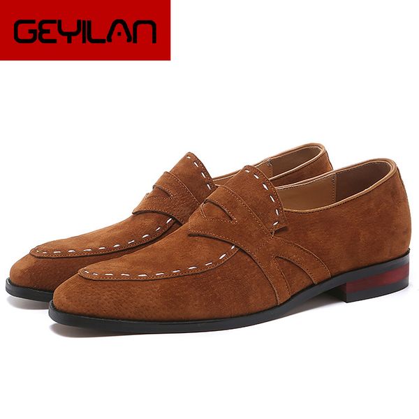 

men office shoes plus size 45-48 pig suede sturdy sole leather shoes man sewing loafer driving for men solid, Black