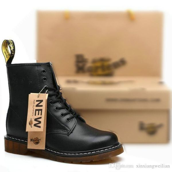 

autumn winter shoes leather dr ankle boots men women winter snow boots doc martens shoes ankle botas dms, Black