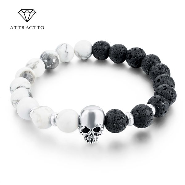 

attractto new natural stone skull bracelets bangles for women lava beads elastic for men jewelry accessories bracelets sbr160031