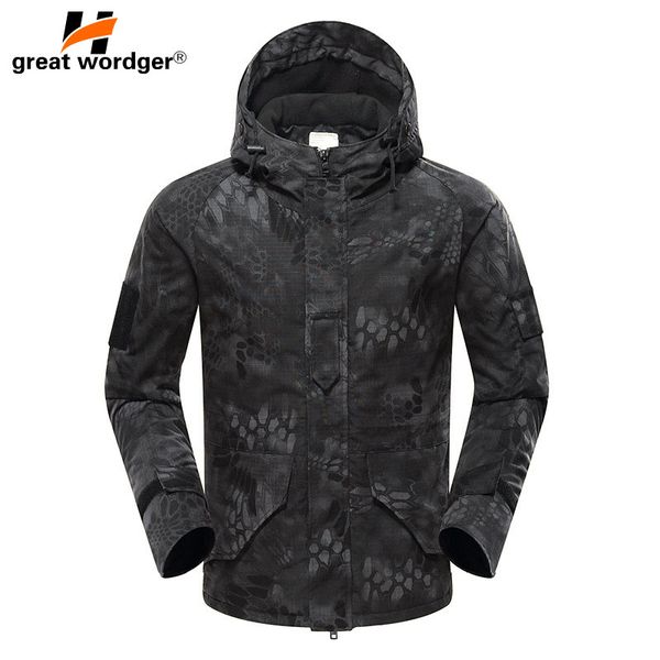 

new tactical army camouflage jacket climbing hiking jacket men's windbreaker winter waterproof thermal coat, Blue;black