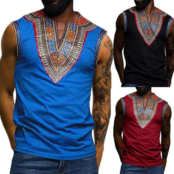 

2019 african tribal sleeveless vest men dashiki print succinct hippie tank, White;black