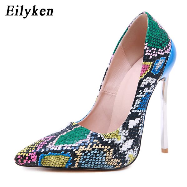

eilyken 2020 new fashion woman shoes snake printing party wedding shoes size 35-42 pointed toe high heels pumps women shoes, Black