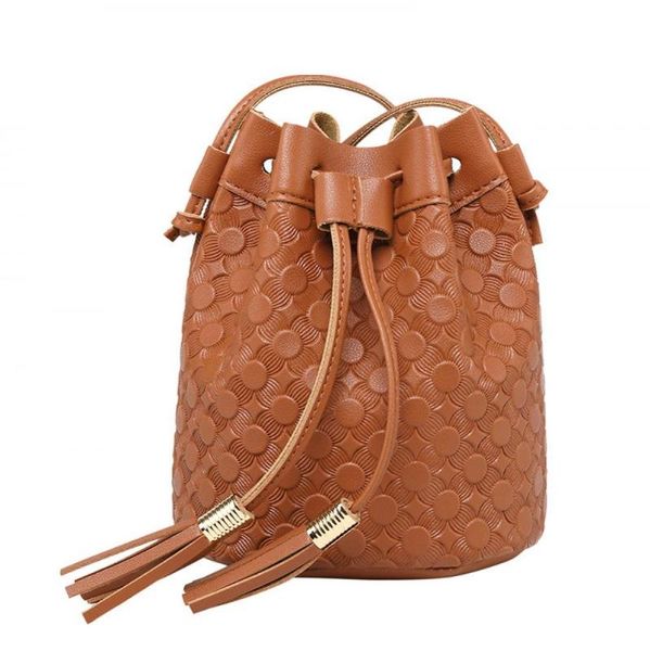 

jyg vintage fashion small women leather bucket bag handbag tassel drawstring shoulder bag messenger crossbody bags purses