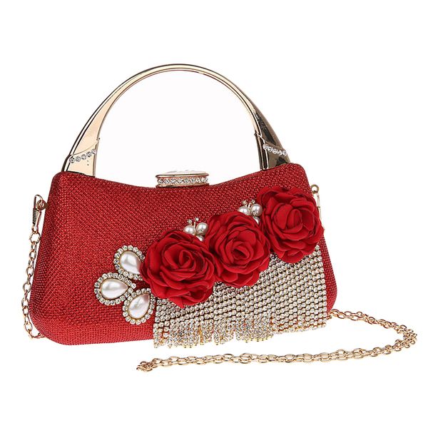 

evening bag clutch bags clutches wedding purse flower crystal rhinestone bag women, Black;red