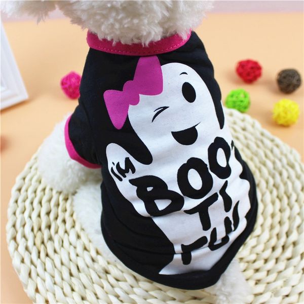 Halloween Dog Pet Clothe XS / S / M / L dos desenhos animados Fantasma Carta Imprimir Dog Shirt Primavera Verão Roupas Pet Halloween Dog pequeno Clothe DBC VT0878