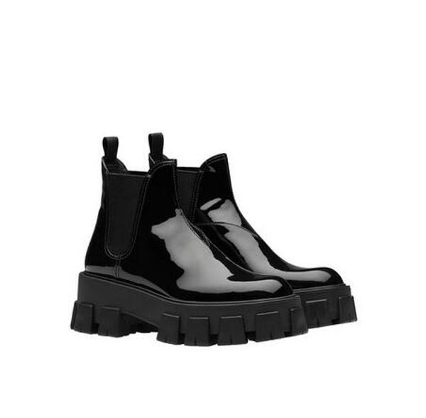 

original box monolith patent leather booties italy new release chunky women punk moto ankle boots black shoes elasticized side
