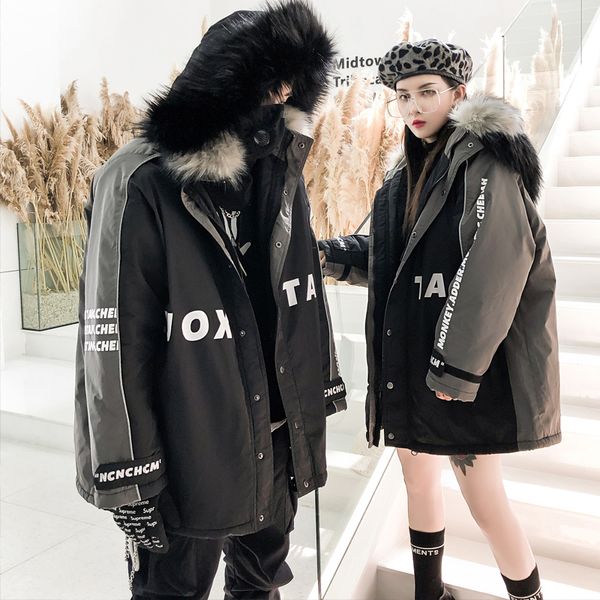 

2019 men winter jacket thick warm parka fur hooded male winter coat, Black