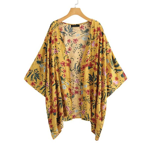 

zanzea bohemian лето кимоно мыса женщины printed блуза повседневная цветочные cardigans женщины открыть крышки стежка-up plus размер мундир, White