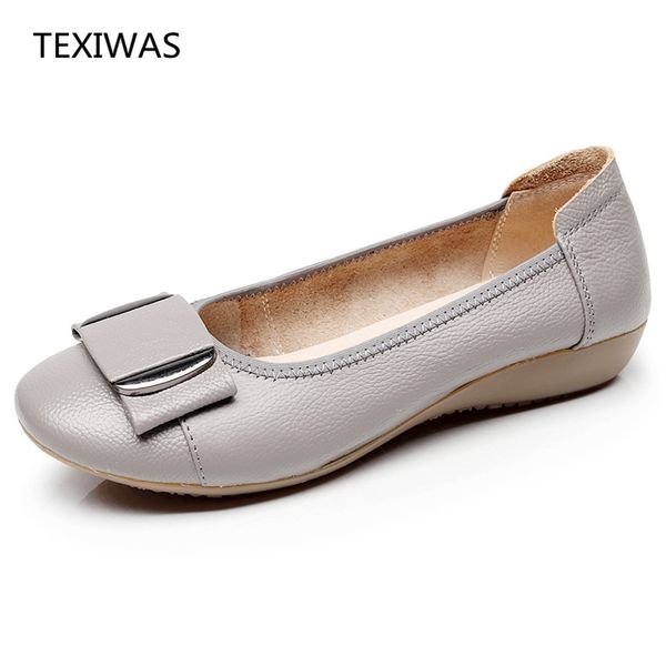 

texiwas women shoes woman genuine leather flat shoes casual work loafers ballet flats new fashion women flats plus size 34 - 43 cj191220, Black
