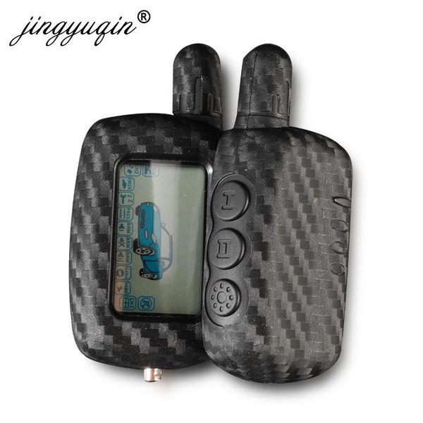 

jingyuqin carbon fiber silicone key case for starline a9 a8 a6 car alarm two way remote controller lcd transmitter keychain