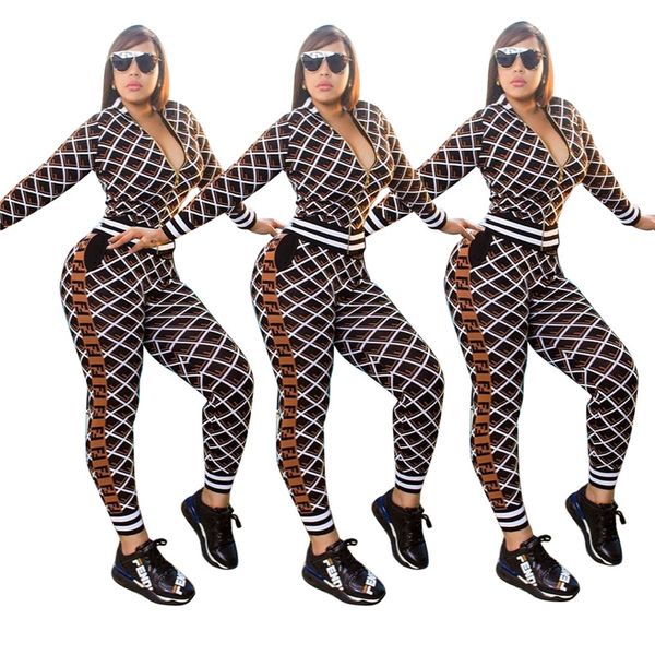 

trendy women tracksuits ff letter printed zipper coat long sleeve sweatshirt legging pants two pieces sets outfit trendy sportswear c110404, White