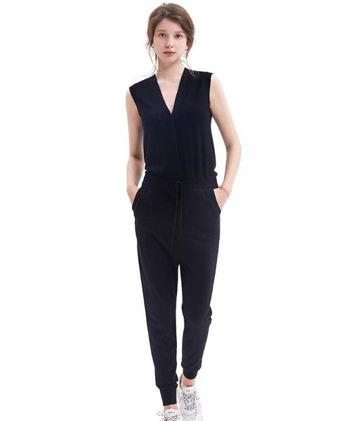 

zhili women's supersoft terry sleeveless knit jumpsuit, Black;white