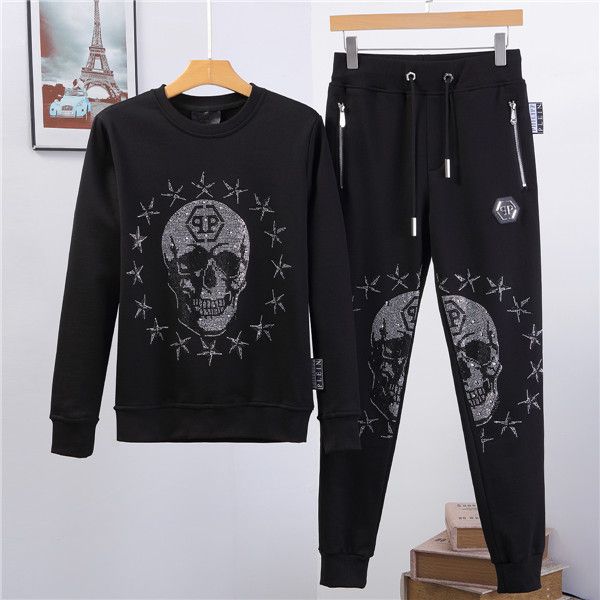 

2019 men printed phillip plain tracksuits outwear zipper sportwear sets male sweatshirts cardigan men brand set clothing+pants -3xl, Gray