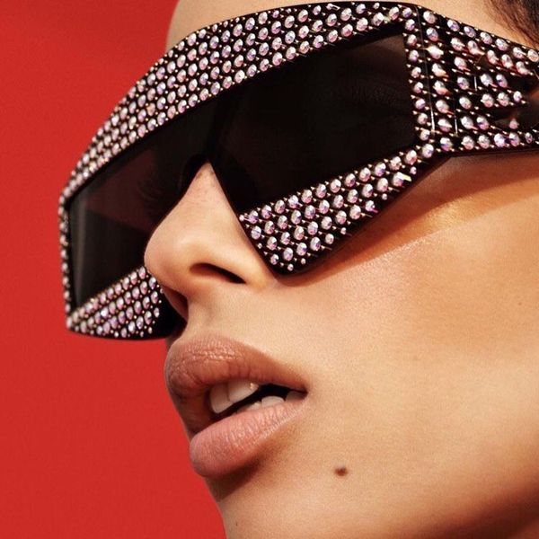 

ccspace catwalk shows square g sunglasses 400 piece shiny rhinestone frame men women brand glasses designer fashion shades 45495, White;black