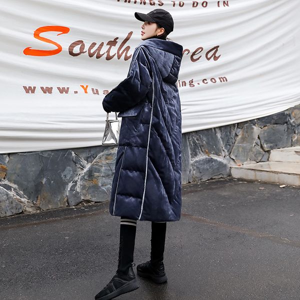 

down jacket female winter plus fat hooded casual chic jacket over the knee, Black