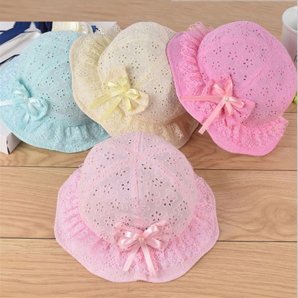 

kids girls bowknot pearl hat fashion baby bucket sun hat children summer panama floral hollow caps baby girls fisherman, Yellow
