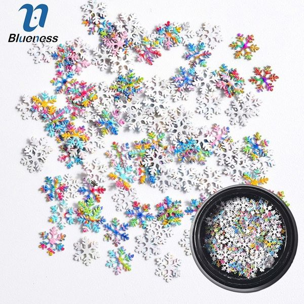 

buleness 1 box colorful nail art snowflake christmas diy winter sticker metal manicure 3d alloy studs decorations accessories, Silver;gold