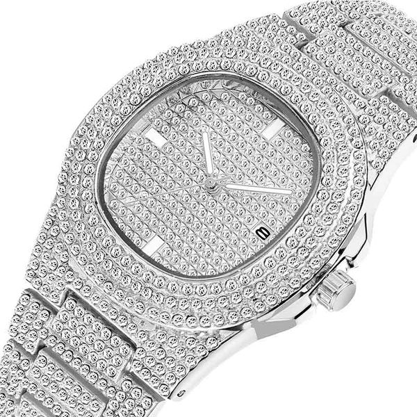 

New Full Diamond Luxury Women Lady Watches Fashion Calendar Mens Watches Quartz Wristwatches Stainless Steel Men Watch
