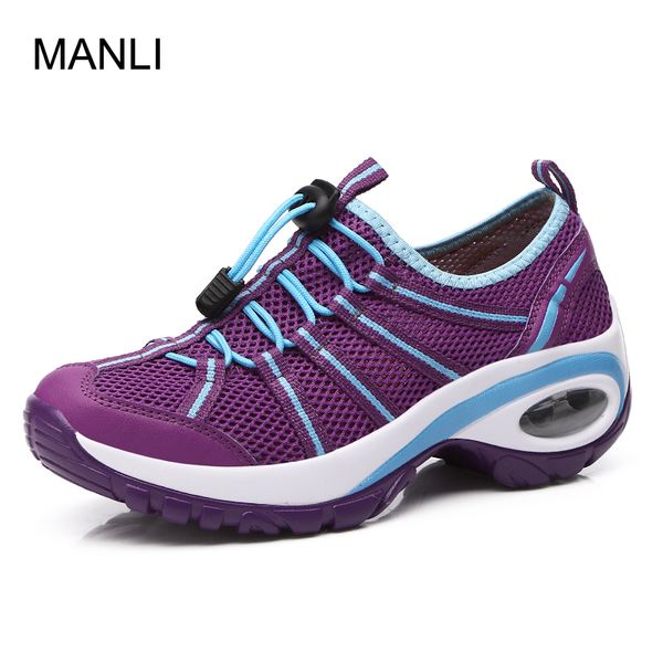 

manli new women's shoes casual sport shoes walking flats height increasing women loafers breathable air mesh swing wedges shoe