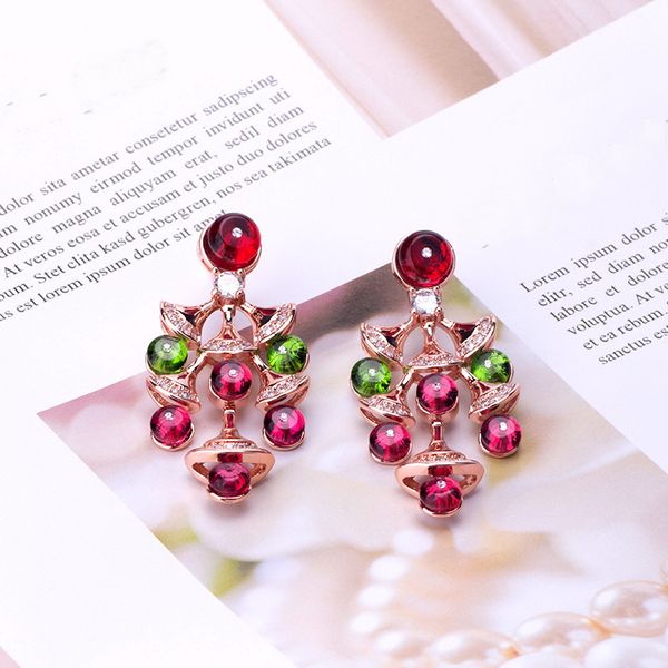

newcome fashion lady brass tassels coloured gemstone diamond sector 18k gold plated engagement dangle earrings, Golden;silver