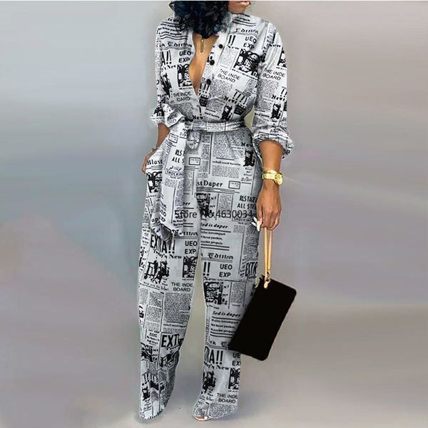 

women jumpsuit ladies jumpsuits party long pants long sleeve jumpsuit skinny newspaper print outfits, Black;white