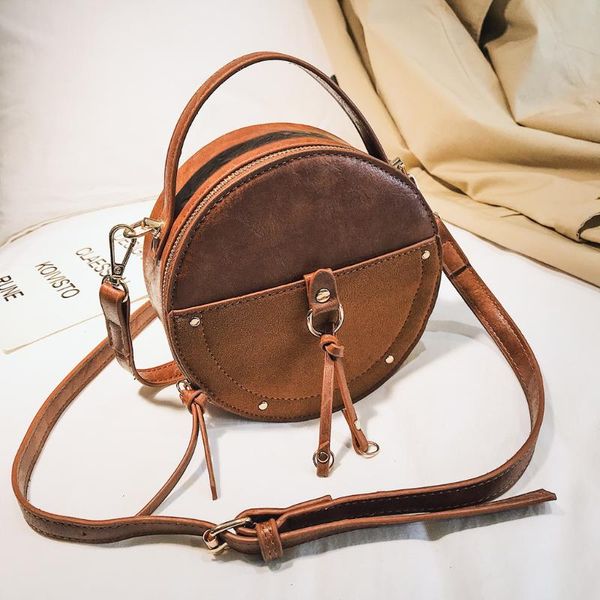 

vintage scrub leather round women crossbody bag luxury pu shoulder messenger bags ladies small handbags mini tote bag sac #t2g