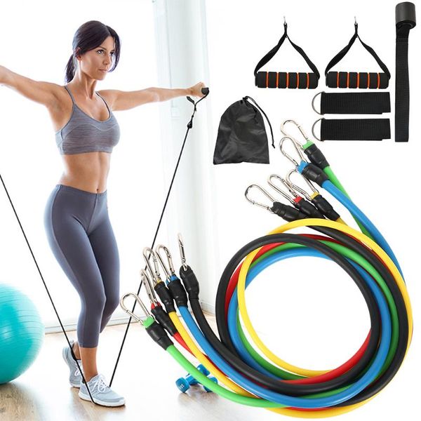 

11 pcs fitness pull rope latex resistance bands training exercise yoga tubes pull rope strength body fitness equipment for home