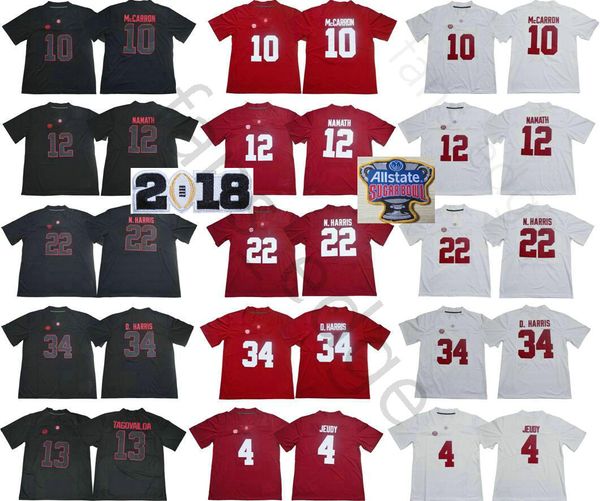 

ncaa alabama crimson tide 13 tua tagovailoa 4 jerry jeudy 10 aj mccarron 12 joe namath 22 najee n. harris 34 damien harris college jerseys, Black